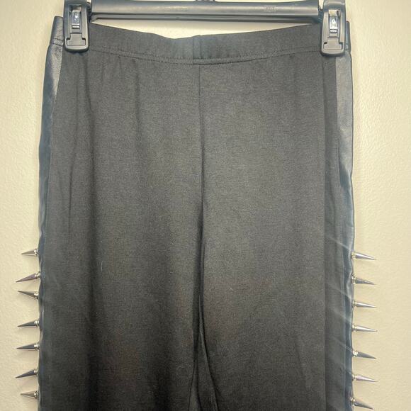 Dolls Kill Current Mood Black Spiked Leggings Faux Leather Side Panels Punk Goth - Picture 4 of 12